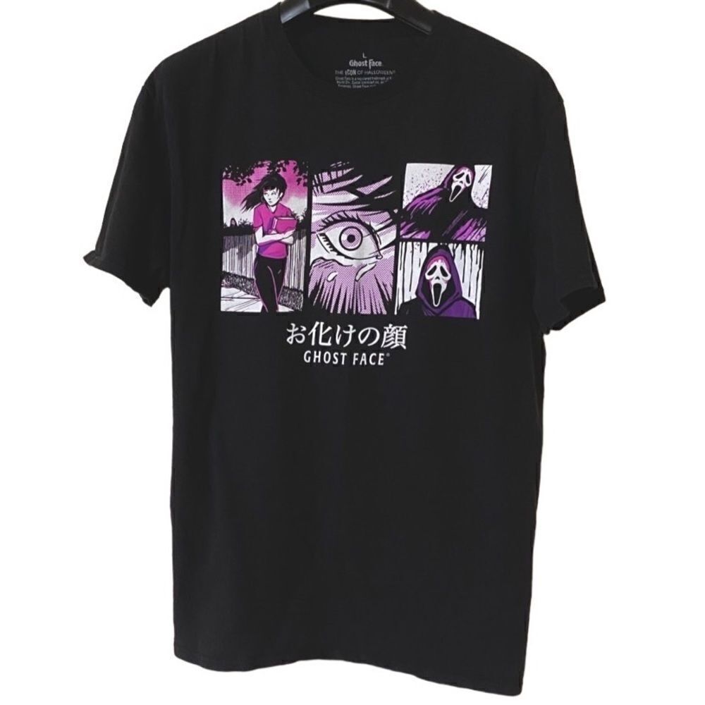 Ghost Face The Icon of Halloween Black Anime Manga Style Graphic Shirt Sz L